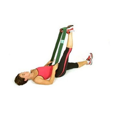 Hamsting_Lockeroom_Sports_Stretchband_2026 (400 x 400 px) Woman stretching her hamstings with the Lockeroom Sports Stretchband
